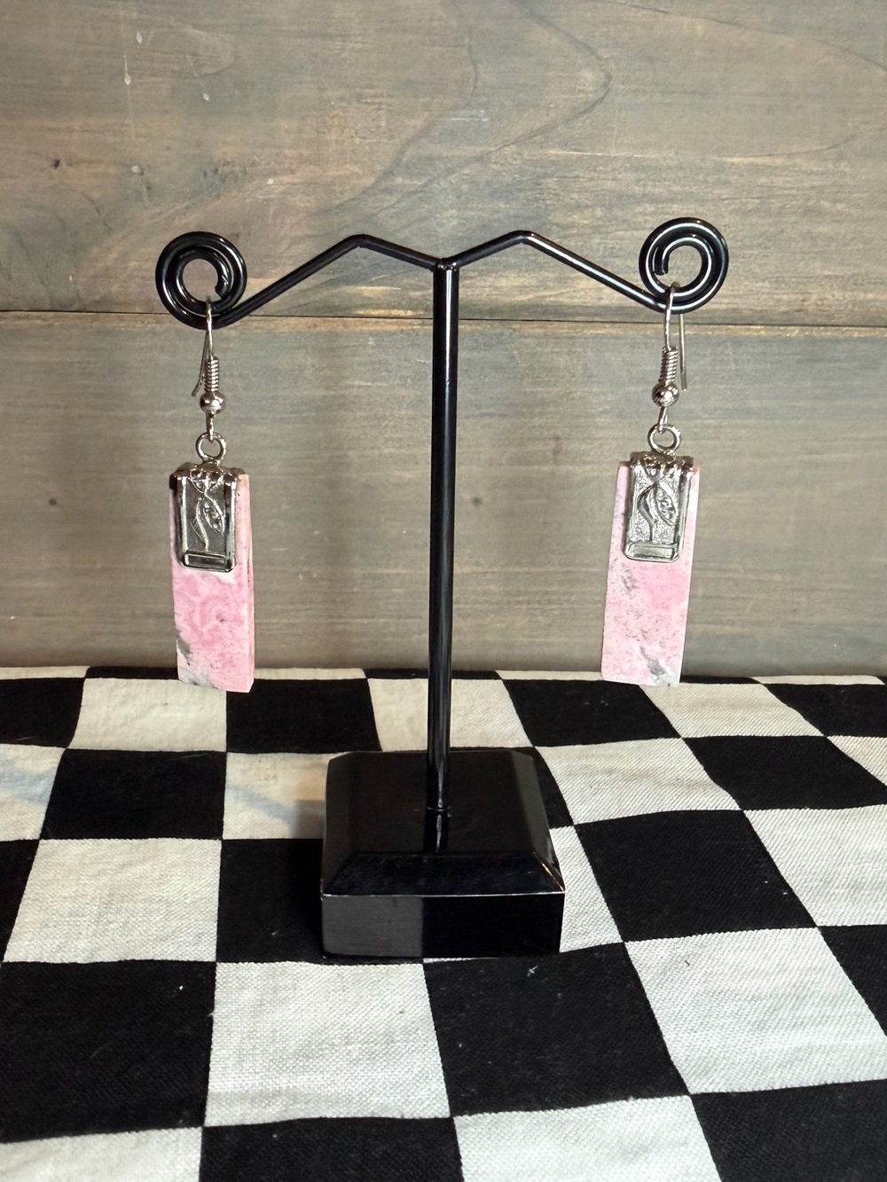 Pink Stone Dangle Earrings